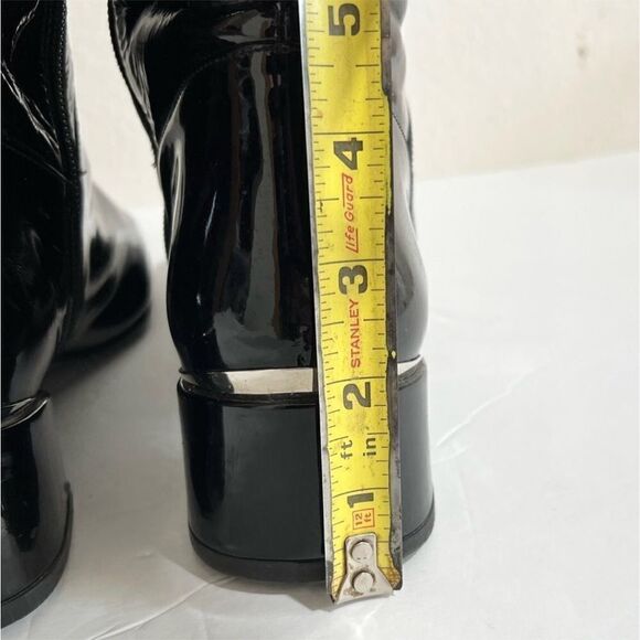 Start Weitzman Boots Black Leather Knee High Patent Leather Block Heel Size 9 - Picture 16 of 16